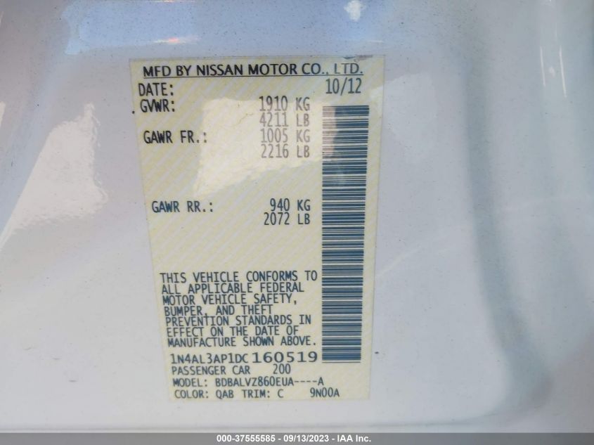 2013 NISSAN ALTIMA 2.5/S/SV/SL - 1N4AL3AP1DC160519