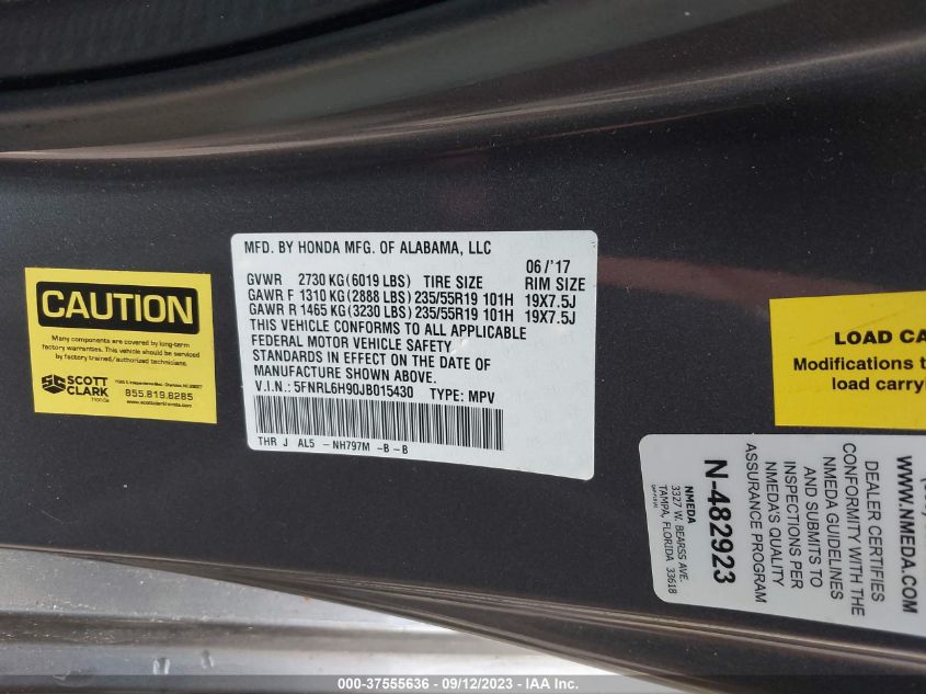 2018 HONDA ODYSSEY ELITE - 5FNRL6H90JB015430