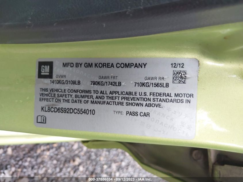 2013 CHEVROLET SPARK LT - KL8CD6S92DC554010