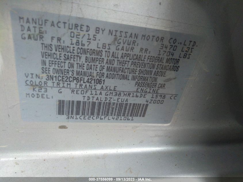 2015 NISSAN VERSA NOTE S/S PLUS/SV/SR/SL - 3N1CE2CP6FL421061