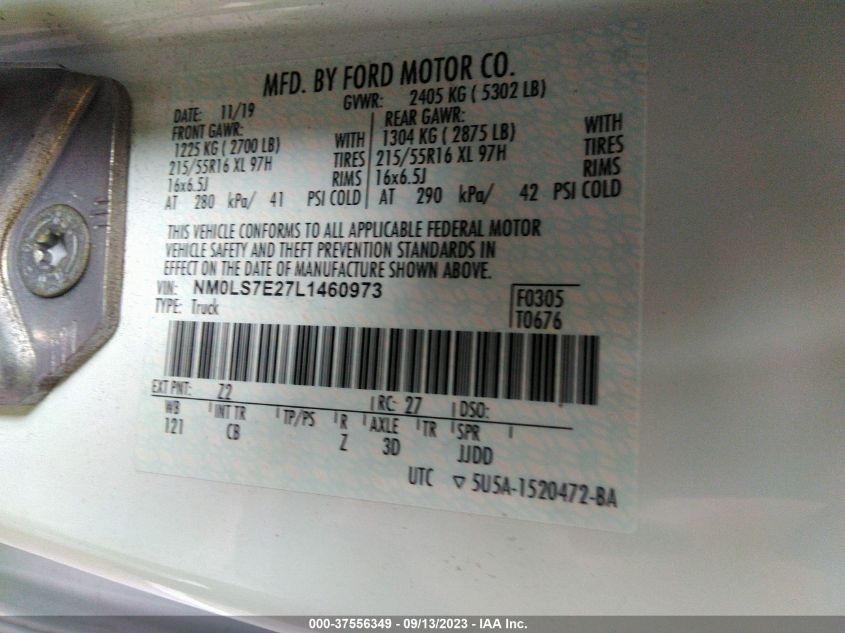 2020 FORD TRANSIT CONNECT VAN XL NM0LS7E27L1460973