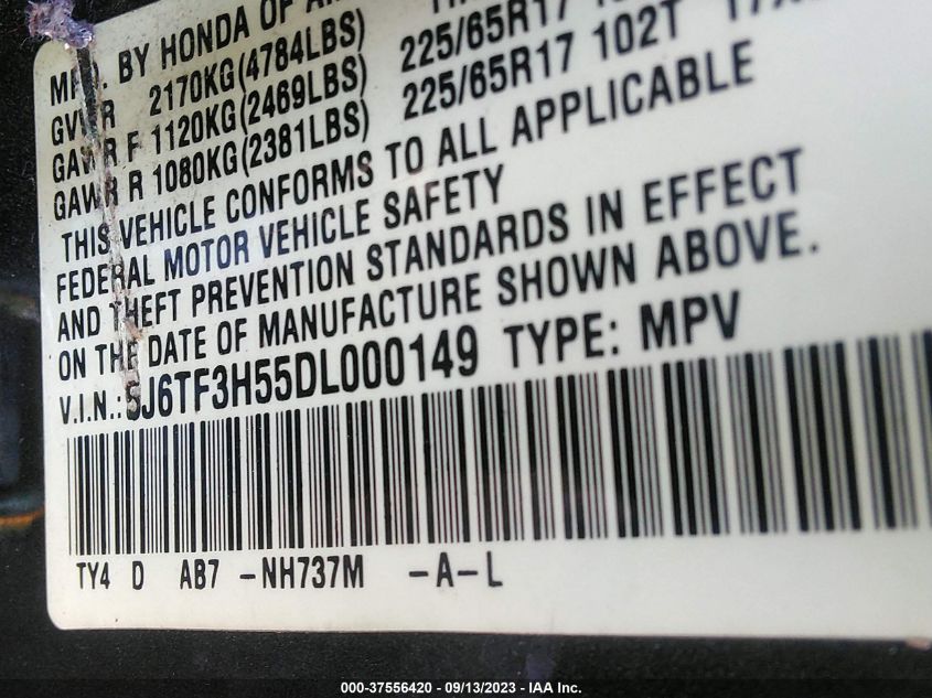 2013 HONDA CROSSTOUR EX-L 5J6TF3H55DL000149