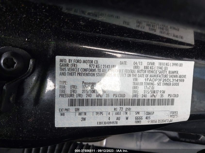 2013 FORD FOCUS SE - 1FADP3F26DL314169