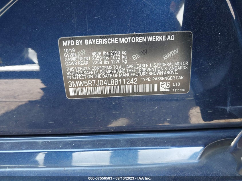 VIN 3MW5R7J04L8B11242 2020 BMW 3 SERIES 330I XDRIVE
