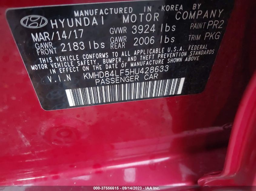 2017 HYUNDAI ELANTRA SE - KMHD84LF5HU428633