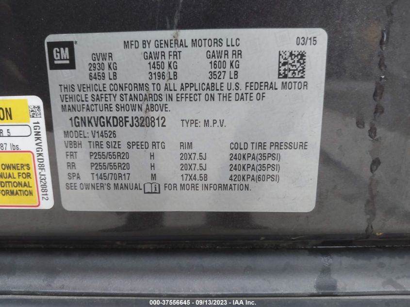 2015 CHEVROLET TRAVERSE LT - 1GNKVGKD8FJ320812