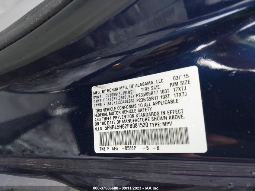 2015 HONDA ODYSSEY EX-L - 5FNRL5H62FB081520