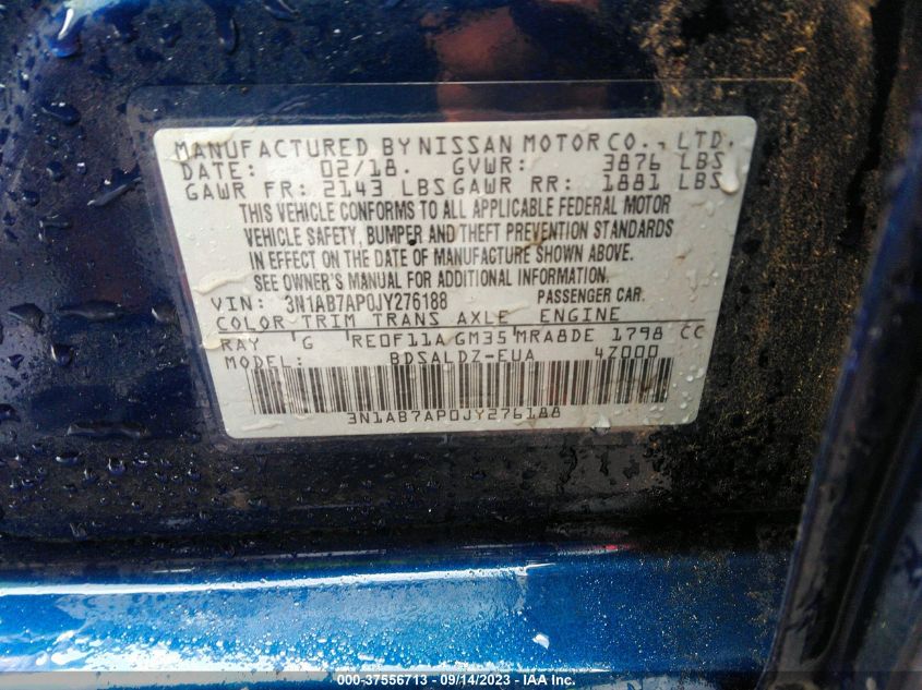2018 NISSAN SENTRA SV - 3N1AB7AP0JY276188