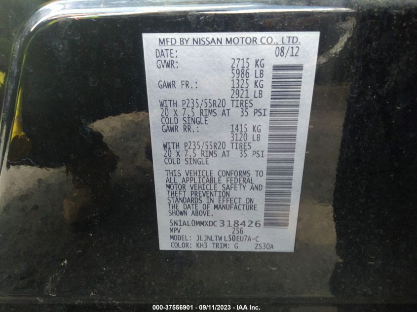 2013 INFINITI JX - 5N1AL0MMXDC318426