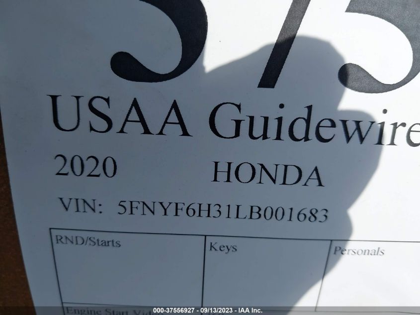 2020 HONDA PILOT EX - 5FNYF6H31LB001683