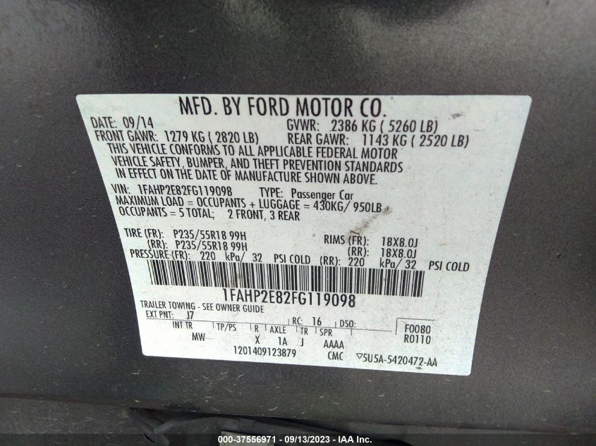 2015 FORD TAURUS SEL - 1FAHP2E82FG119098