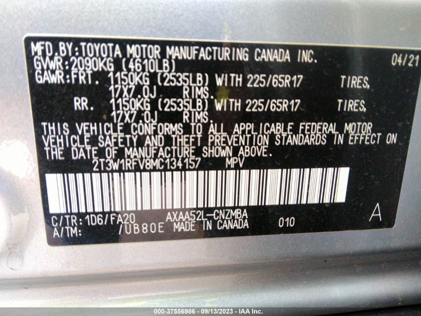 2021 TOYOTA RAV4 XLE - 2T3W1RFVBMC134157