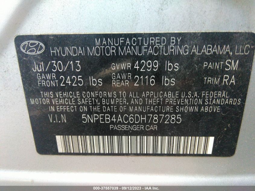 2013 HYUNDAI SONATA GLS PZEV - 5NPEB4AC6DH787285