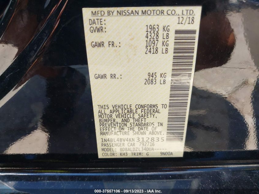 2019 NISSAN ALTIMA S - 1N4BL4BV4KN312835