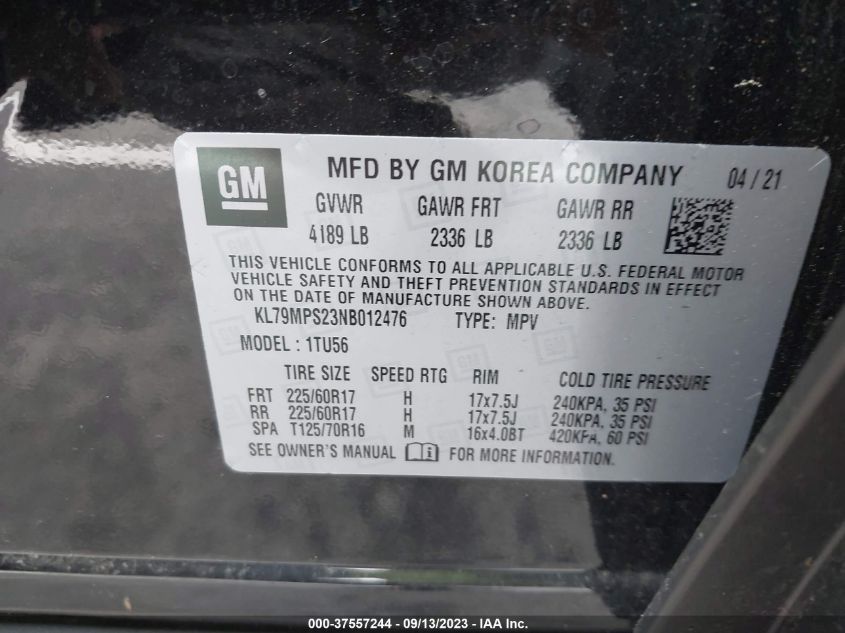 2022 CHEVROLET TRAILBLAZER LT KL79MPS23NB012476