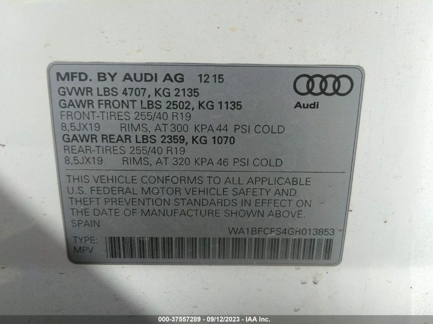 2016 AUDI Q3 PREMIUM PLUS - WA1BFCFS4GR013853