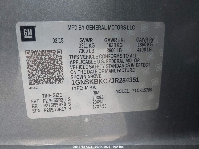 2018 CHEVROLET TAHOE LT - 1GNSKBKC7JR284351