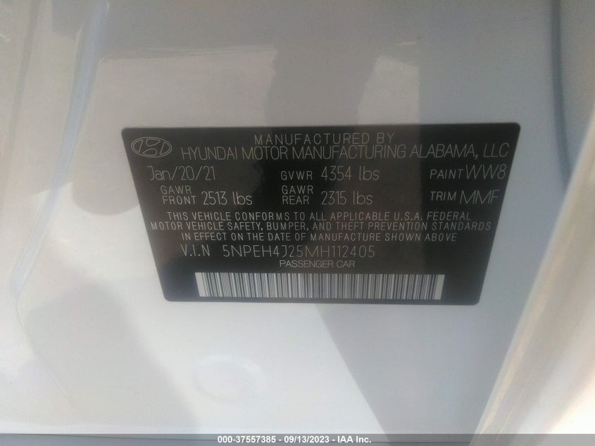 VIN 5NPEH4J25MH112405 2021 HYUNDAI SONATA LIMITED