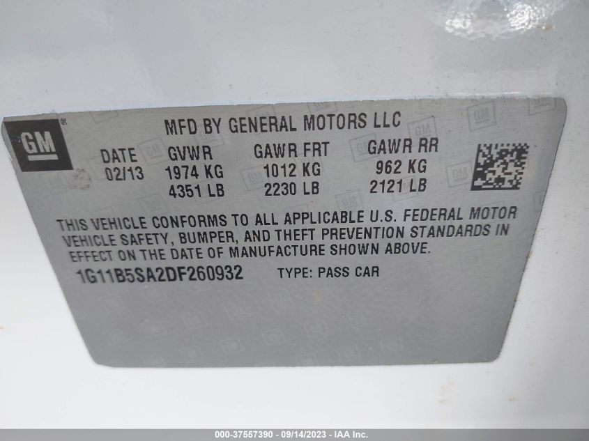 2013 CHEVROLET MALIBU LS - 1G11B5SA2DF260932