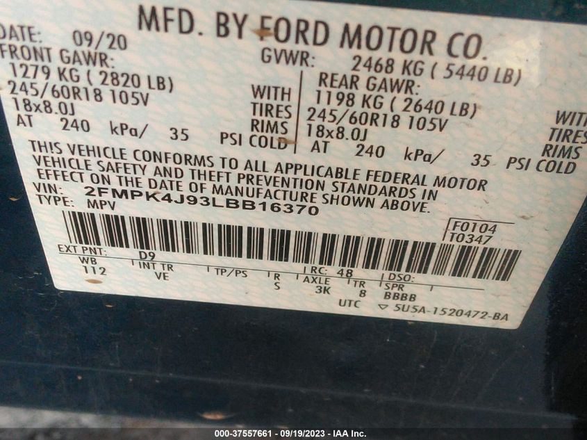2020 FORD EDGE SEL/ST LINE - 2FMPK4J93LBB16370