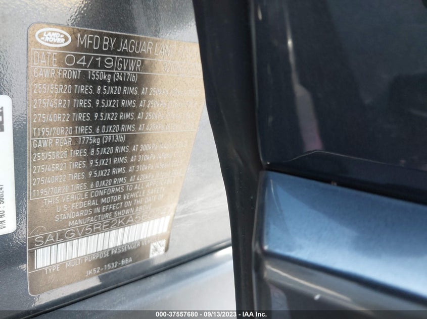 VIN SALGV5RE2KA560247 2019 LAND ROVER RANGE ROVER AUTOBIOGRAPHY