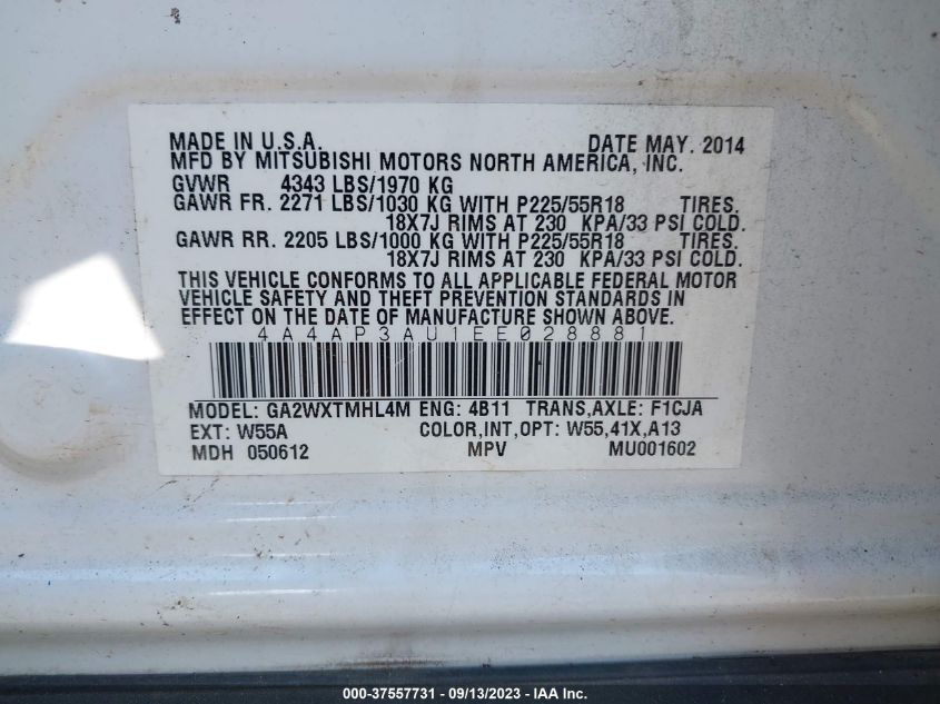 2014 MITSUBISHI OUTLANDER SPORT ES - 4A4AP3AU1EE028881