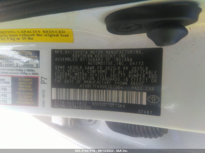 2013 TOYOTA CAMRY L/LE/SE/XLE - 4T4BF1FK6DR307064