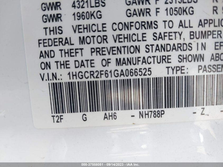 2016 HONDA ACCORD SEDAN SPORT - 1HGCR2F61GA066525