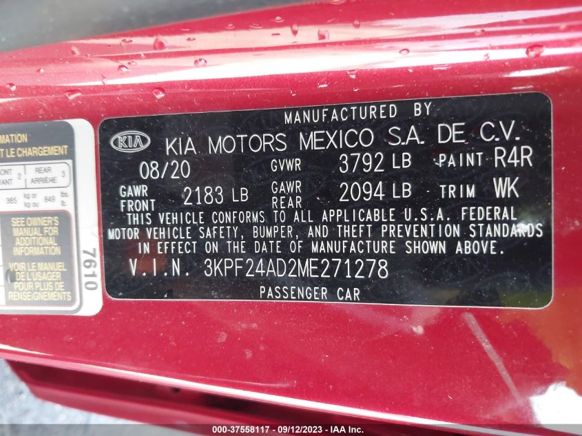 2021 KIA FORTE FE/LXS - 3KPF24AD2ME271278