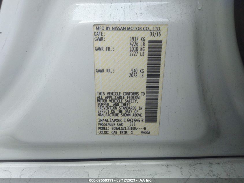 2016 NISSAN ALTIMA 2.5 S - 1N4AL3APXGC190963
