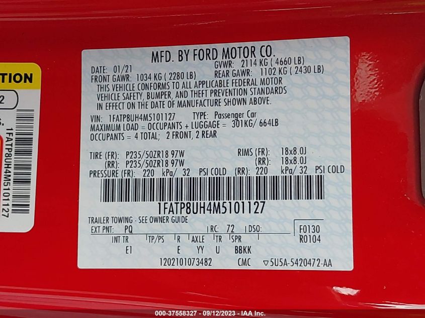 2021 FORD MUSTANG ECOBOOST - 1FATP8UH4M5101127