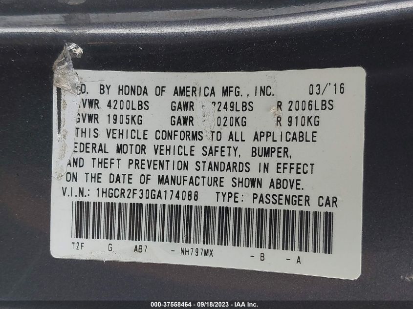 2016 HONDA ACCORD LX - 1HGCR2F30GA174088