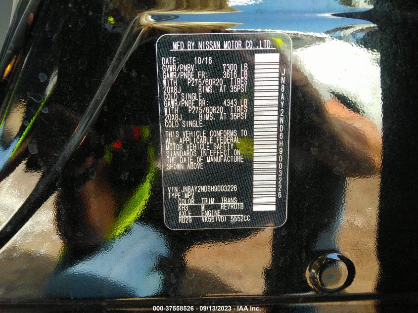2017 NISSAN ARMADA SL - JN8AY2ND6H9003226