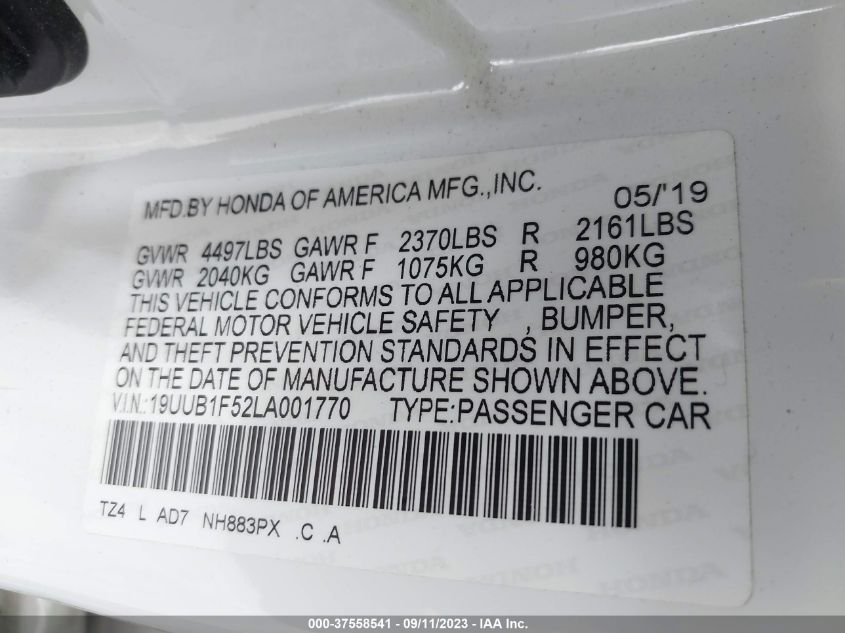 2020 ACURA TLX W/TECHNOLOGY PKG - 19UUB1F52LA001770