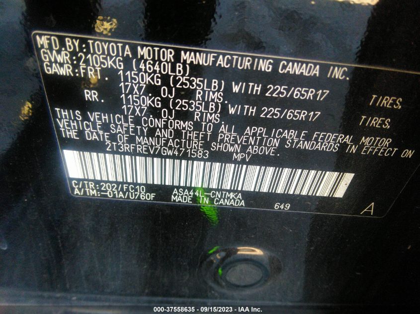 2016 TOYOTA RAV4 XLE - 2T3RFREV7GW471583