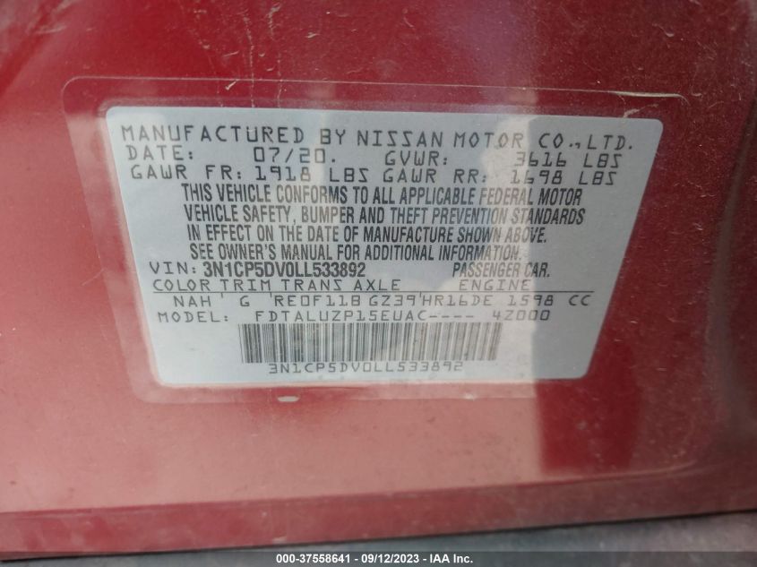 2020 NISSAN KICKS SR - 3N1CP5DV0LL533892