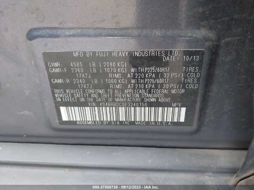 2014 SUBARU OUTBACK 2.5I PREMIUM - 4S4BRBDC0E3240150