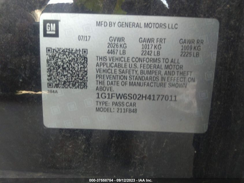 2017 CHEVROLET BOLT EV LT - 1G1FW6S02H4177011