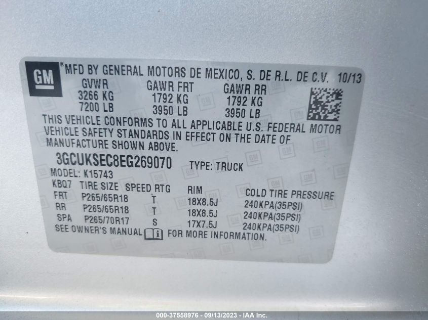 2014 CHEVROLET SILVERADO 1500 LTZ - 3GCUKSEC8EG269070