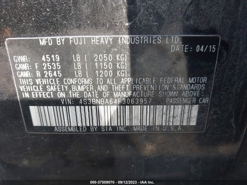 2015 SUBARU LEGACY 2.5I - 4S3BNBA64F3063957