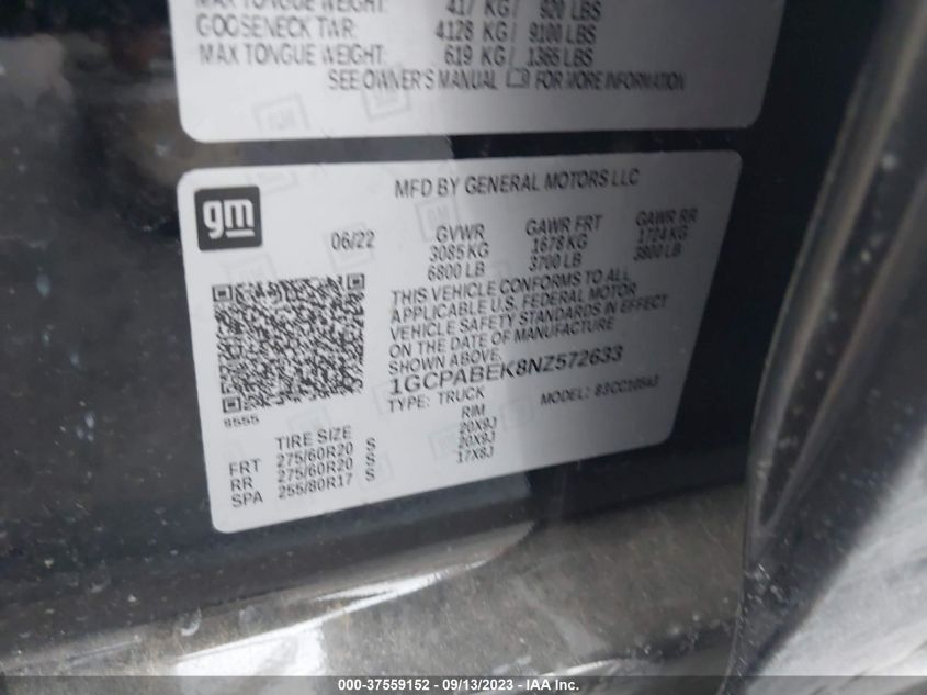 2022 CHEVROLET SILVERADO 1500 CUSTOM - 1GCPABEK8NZ572633