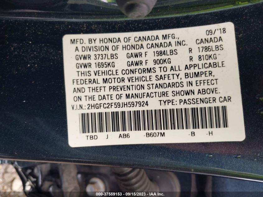 2018 HONDA CIVIC SEDAN LX - 2HGFC2F59JH597924