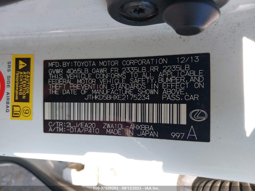 2014 LEXUS CT 200H HYBRID - JTHKD5BHXE2175234