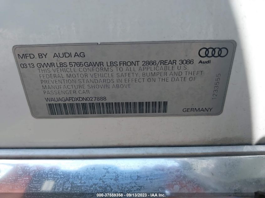 2013 AUDI A8 3.0L WAUAGAFDXDN027888