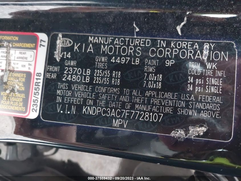 2015 KIA SPORTAGE EX - KNDPC3AC7F7728107