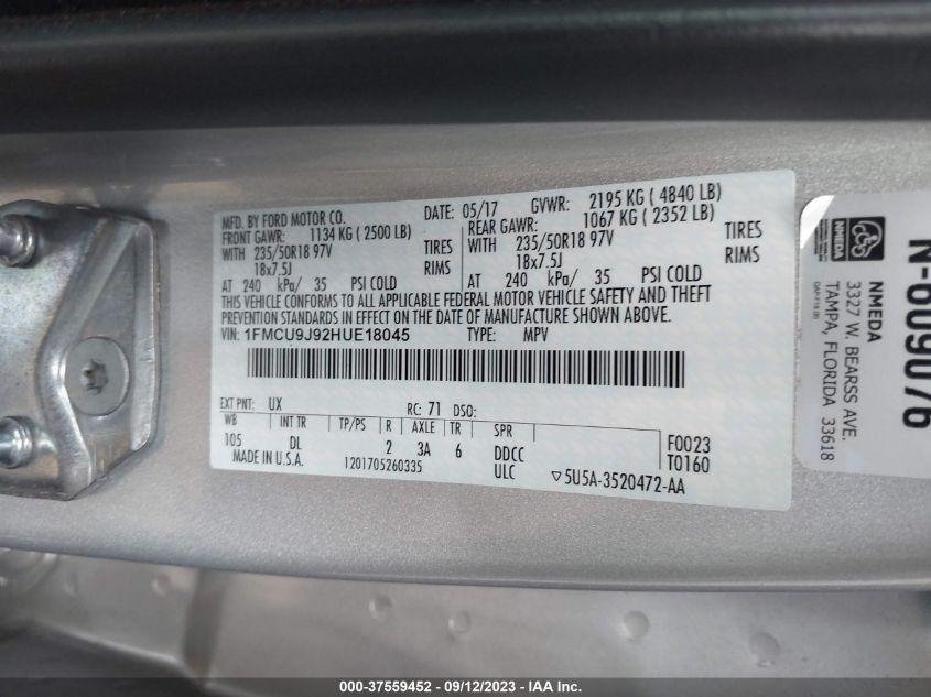 2017 FORD ESCAPE TITANIUM - 1FMCU9J92HUE18045