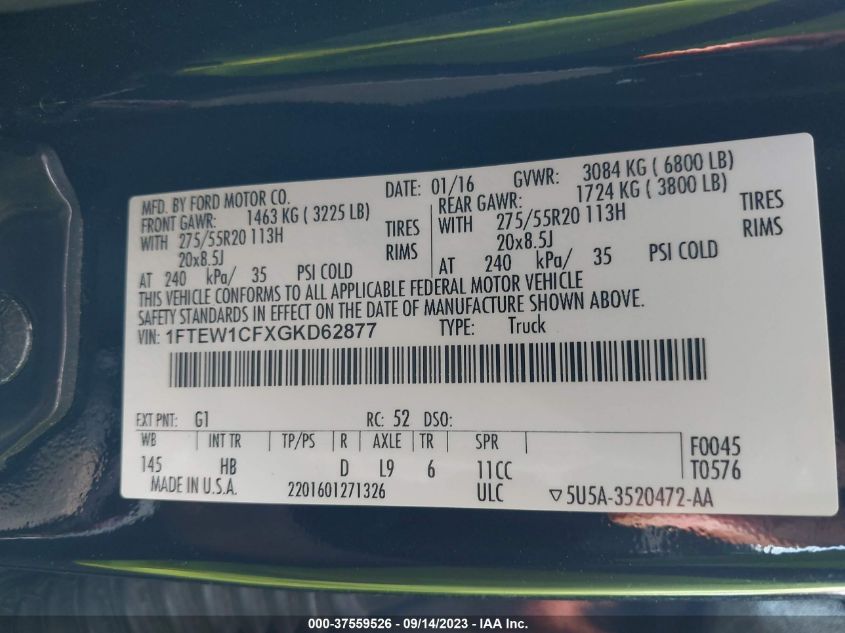 2016 FORD F-150 XL/LARIAT - 1FTEW1CFXGKD62877