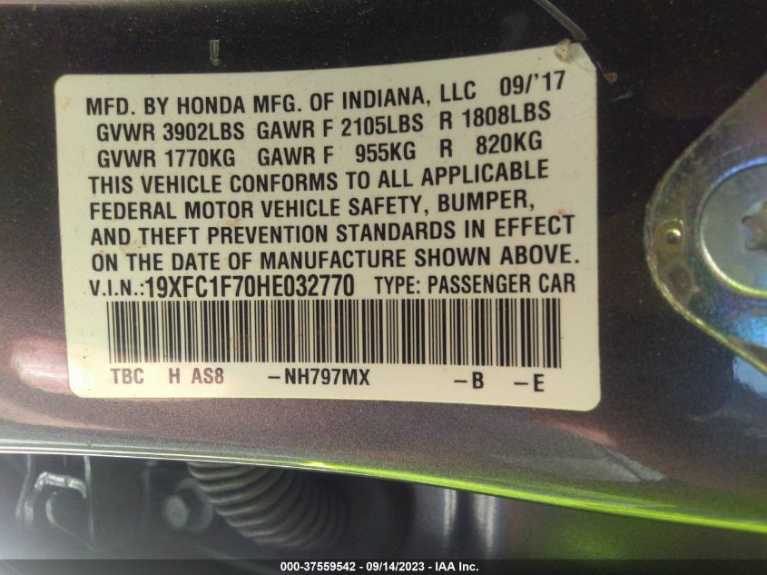 2017 HONDA CIVIC SEDAN EX-L - 19XFC1F70HE032770