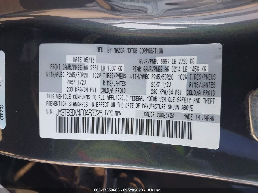 2015 MAZDA CX-9 GRAND TOURING - JM3TB3DV4F0463726