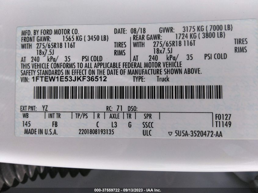2018 FORD F-150 XL/XLT/LARIAT - 1FTEW1E53JKF36512